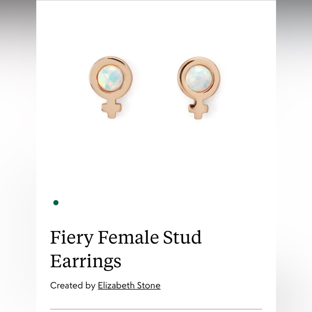 Rose Gold Female Symbol Stud Earrings with Opal Accent